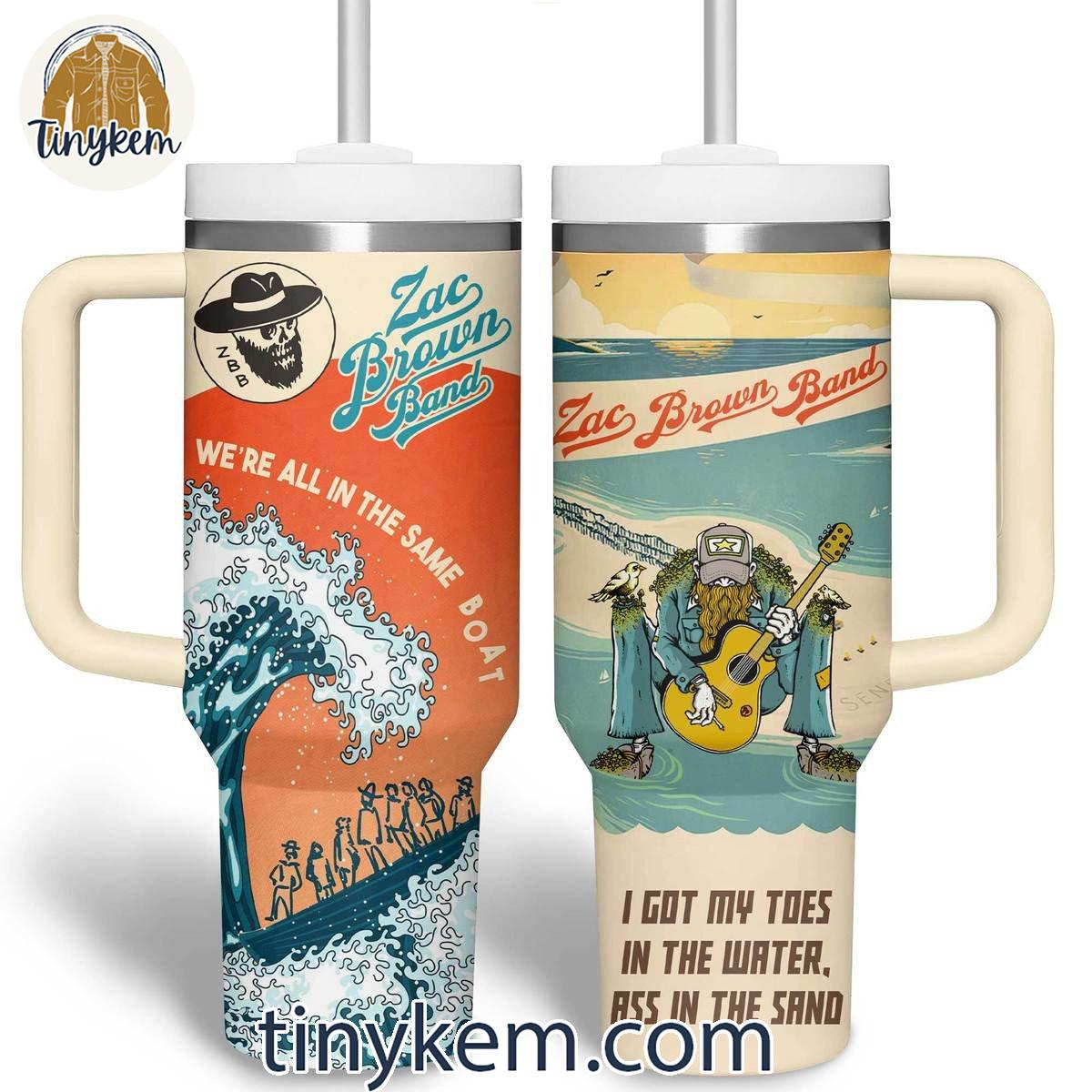 Zac Brown Band Themed Insulated Travel 30oz or 40oz Stainless Steel Tumbler With Handle HG Toes in the Water Ass in the Sand Lyric Design