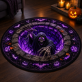 3D Halloween Skeleton Round Rugs, Gothic Skull, Spooky Haunted Well Decor, Horror Floor Mat