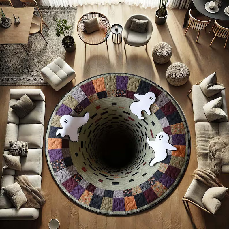 3D Ghost Illusion Round Rug, Spooky Optical Floor Carpet For Halloween, Fun Gothic Home Decor Gift For Living Room, Horror Door Mat Rug