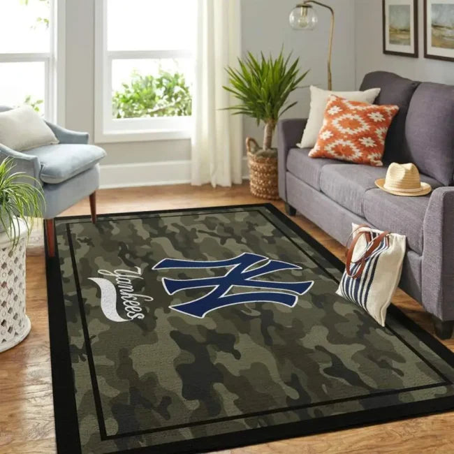 Camouflage Area Rug Featuring Yankees Logo Desig...