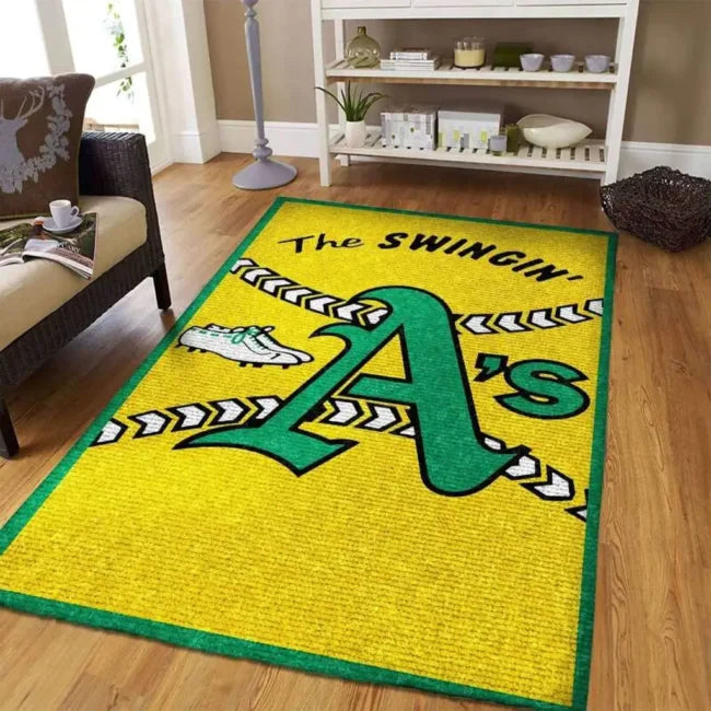 Baseball Rug for Living Room Sports Decor Green ...