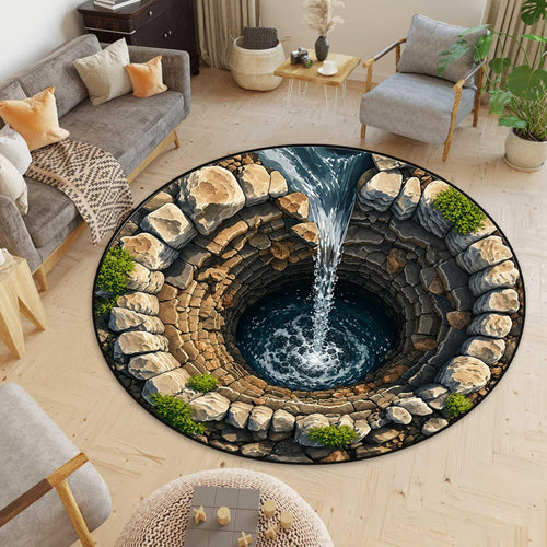 3D Stone Pit Hole Round Rug Optical Illusion Carpet Pool Hole Floor Mat Funny Novelty Rug Indoor Doorway Living Room Decor,printed rug