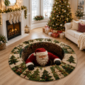 Santa Claus 3D Illusion Round Rug, Spiral Staircase Christmas Vortex Floor Mat, Non Slip Xmas Area Rug, Holiday Home Decor Gift