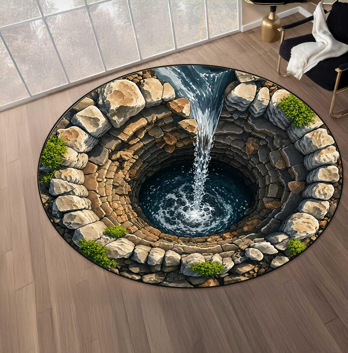 3D Stone Pit Hole Round Rug Optical Illusion Carpet Pool Hole Floor Mat Funny Novelty Rug Indoor Doorway Living Room Decor,printed rug