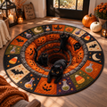 3D Halloween Black Cat Round Rug, Spooky Optical Illusion Carpet, Pumpkin Vortex Quilted Floor Mat, Witchy Fall Decor, Cat Lover Gift