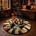 3D Skeleton Halloween Rug, Round Spooky Area Rug, Optical Illusion Floor Mat, Creepy Halloween Decor, Horror Rug