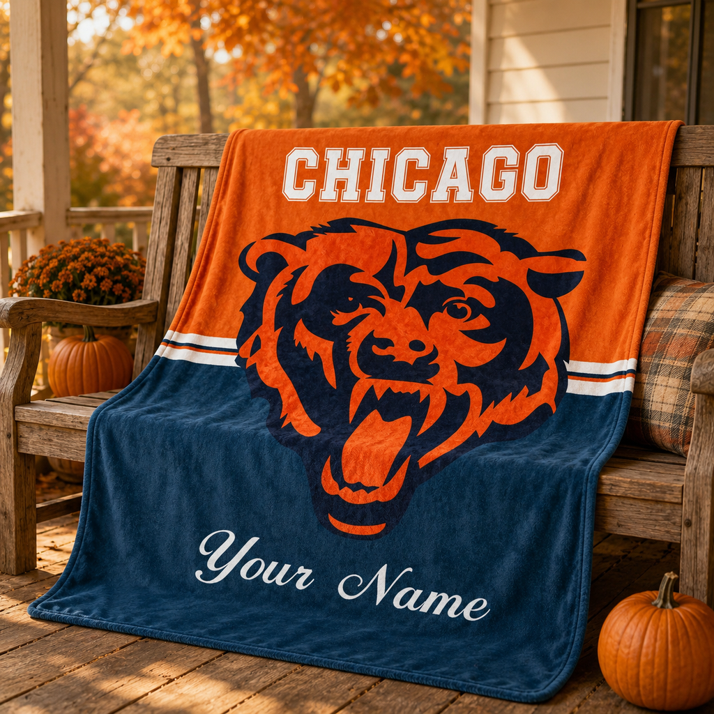 Personalized Chicago Blanket Soft Throw, Custom Name NFL Football Fan Birthday Gift