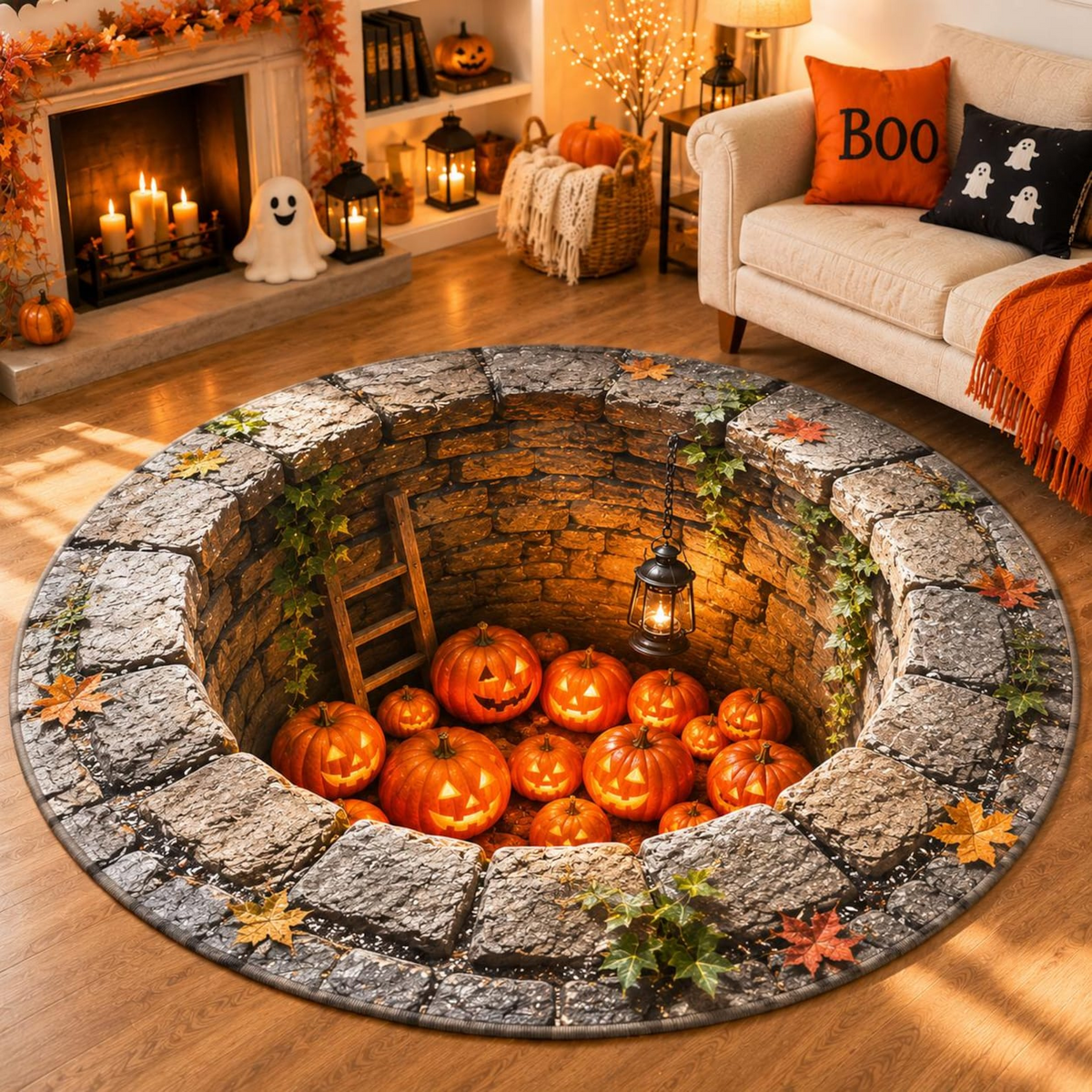 Halloween Pumpkin 3D Illusion Rug, 3D Halloween Vortex Rug