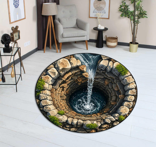 3D Stone Pit Hole Round Rug Optical Illusion Carpet Pool Hole Floor Mat Funny Novelty Rug Indoor Doorway Living Room Decor,printed rug
