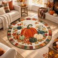 Pumpkin Fall Round Rug, Autumn Quilted Floor Decor, Harvest Area Rug, Thanksgiving Home Decor, Country Pumpkin Rug, Cozy Seasonal Accent