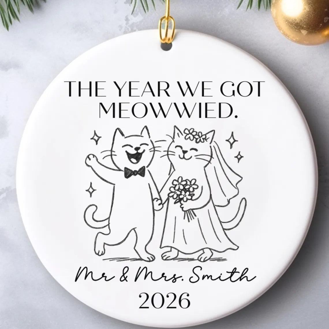 Personalized Cat Wedding Ornament: Funny Newlywed Gift