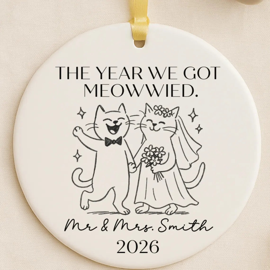 Personalized Cat Wedding Ornament: Funny Newlywed Gift