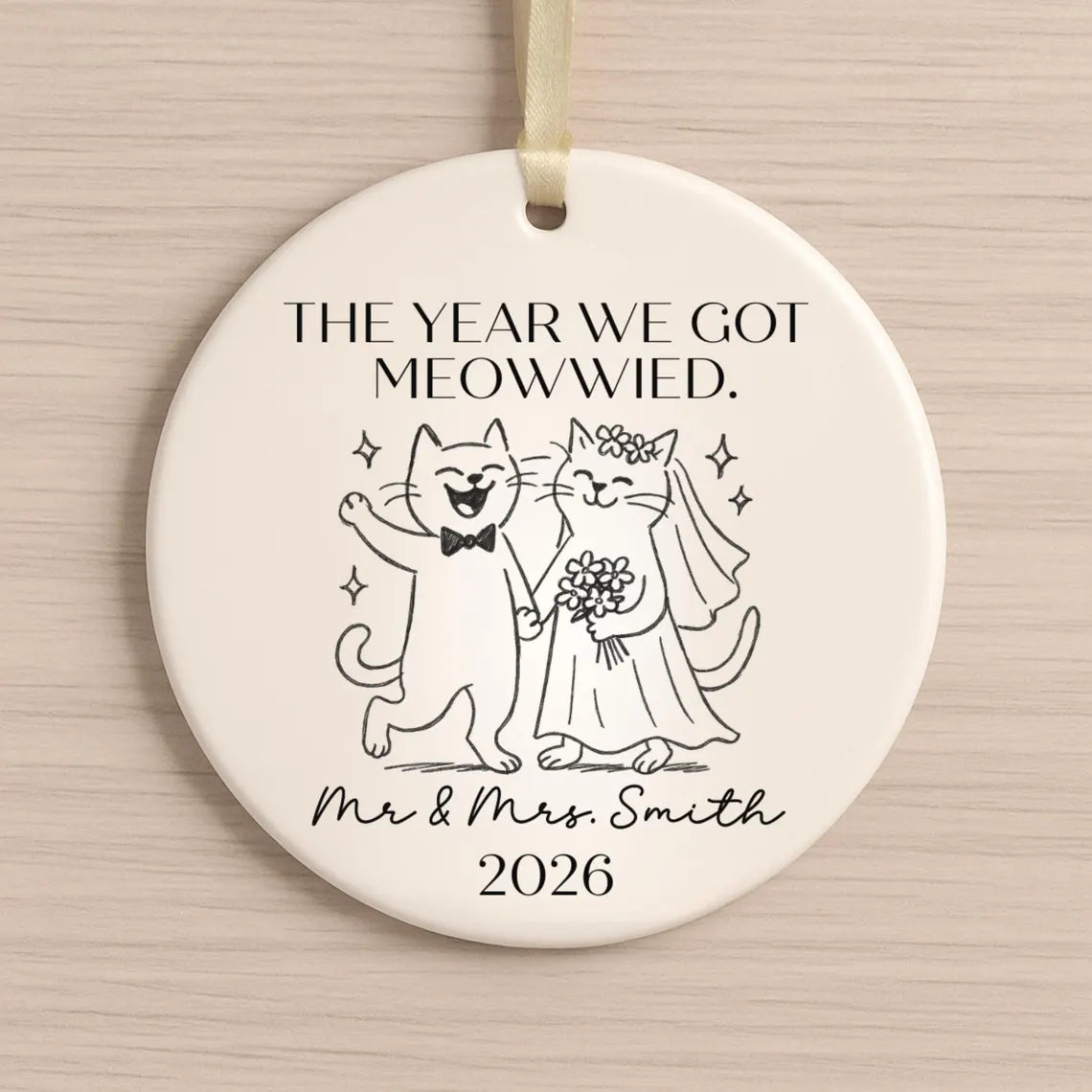 Personalized Cat Wedding Ornament: Funny Newlywed Gift