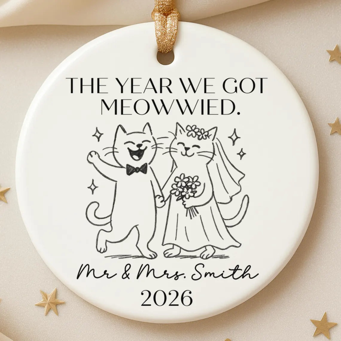 Personalized Cat Wedding Ornament: Funny Newlywed Gift