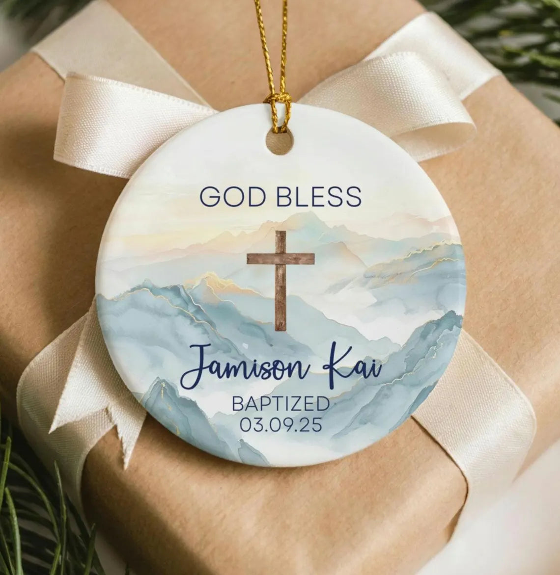 Personalized Baptism Ornament, Baptism Gift For Boy, Custom Christening Keepsake