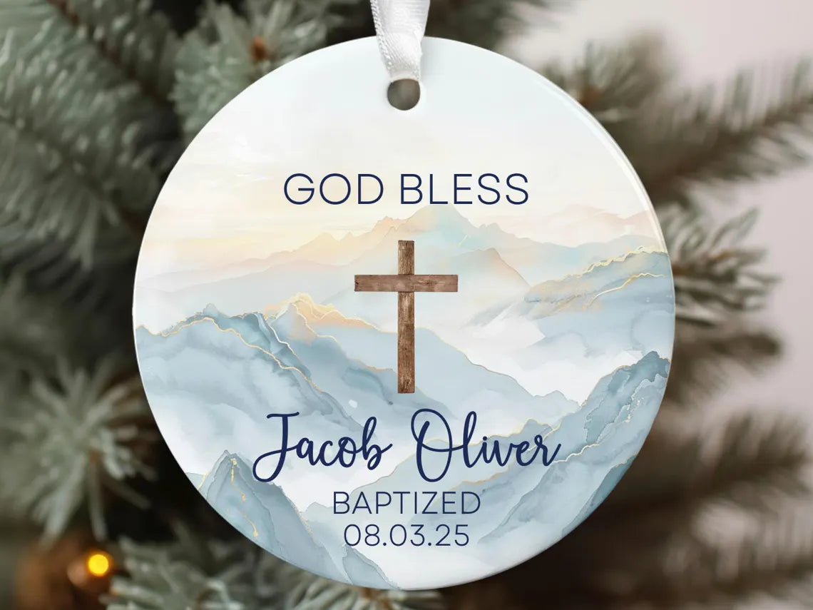 Personalized Baptism Ornament, Baptism Gift For Boy, Custom Christening Keepsake