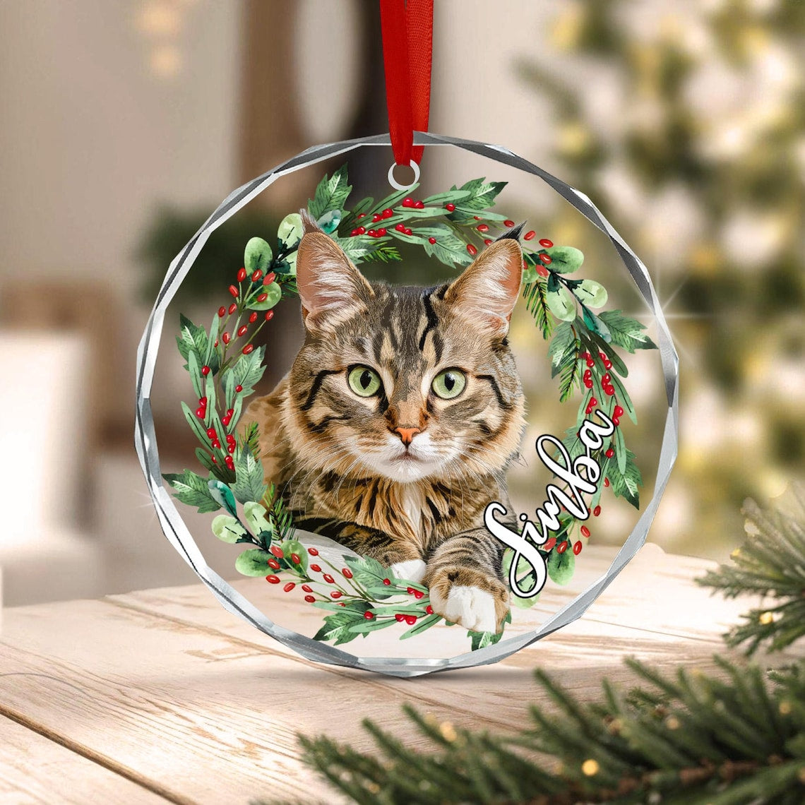 Custom Cat Photo Christmas Ornament, Pet Memorial Keepsake