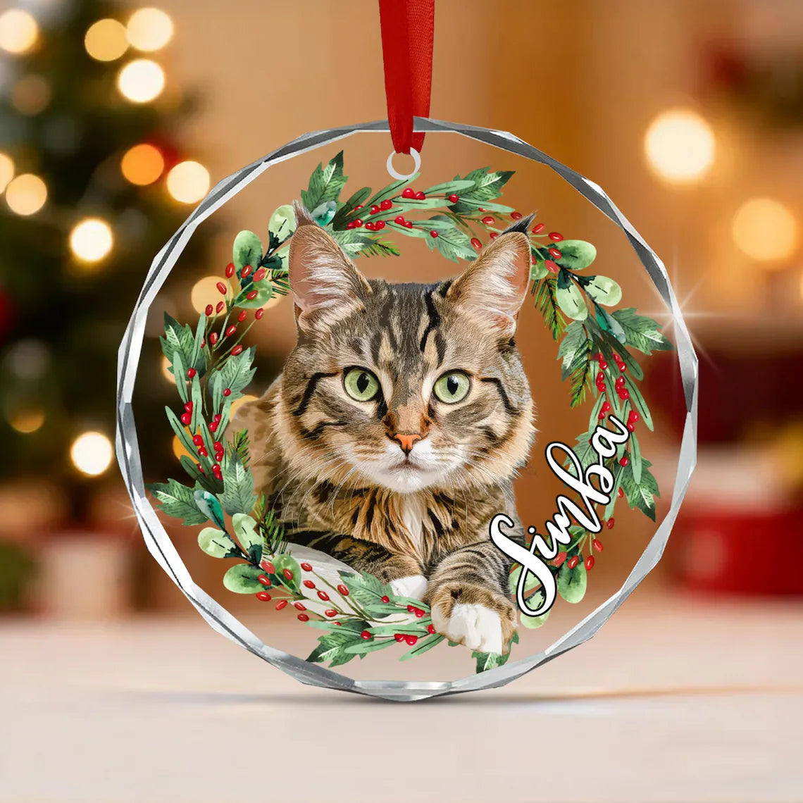 Custom Cat Photo Christmas Ornament, Pet Memorial Keepsake