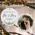 Personalized First Christmas Married Ceramic 2 Sides Ornament, Mr & Mrs Photo Keepsake