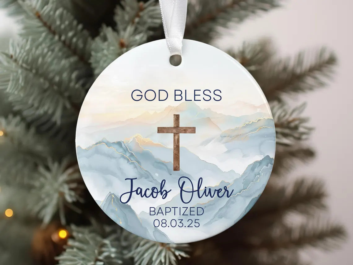Personalized Baptism Ornament, Baptism Gift For Boy, Custom Christening Keepsake