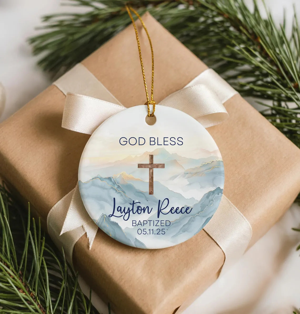 Personalized Baptism Ornament, Baptism Gift For Boy, Custom Christening Keepsake