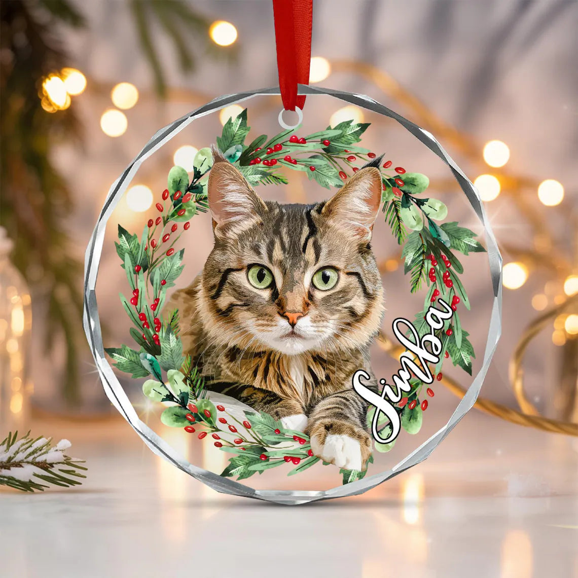 Custom Cat Photo Christmas Ornament, Pet Memorial Keepsake