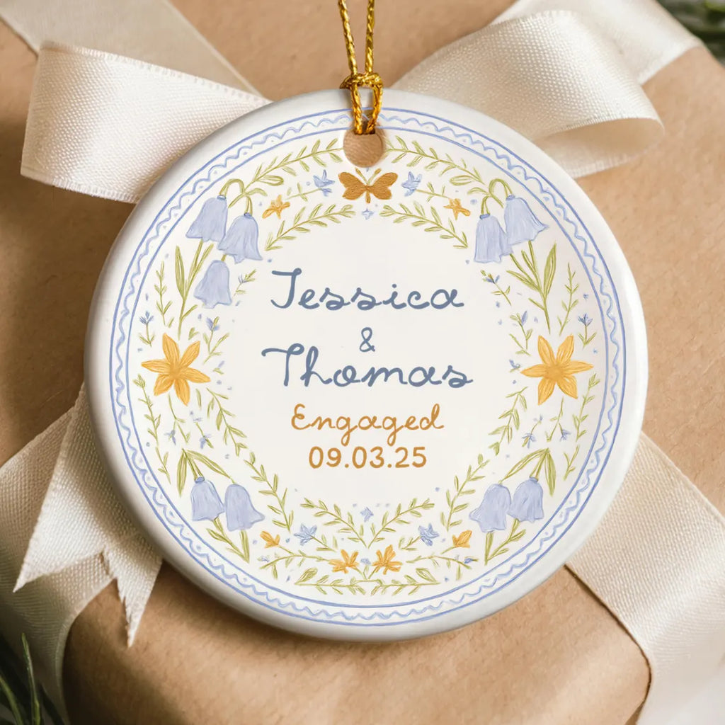 Personalized Engagement Ornament Custom Couples Gift with Names and Date Engaged Ornament Christmas Keepsake Newly Engagement Present