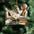 2D Flat Personalized Book Lover Christmas Ornament, Custom Name Acrylic Holiday Decor For Readers, "Just a Girl Who Loves Books", Gift For Women