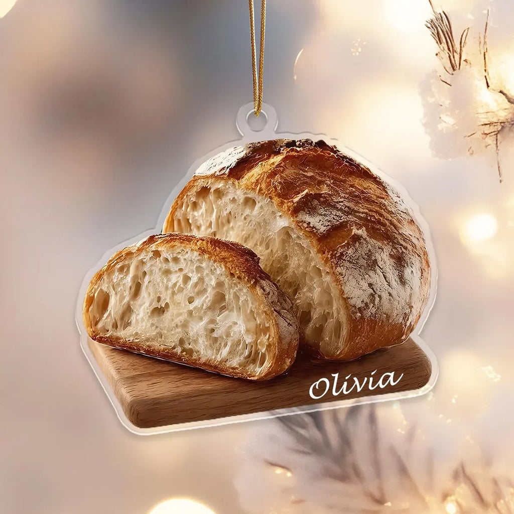 2D Flat Sourdough Bread Christmas Ornament, Custom Name Acrylic Decoration, Festive Food Ornament, Ideal For Baker’s Birthday, Bread Lover Decor