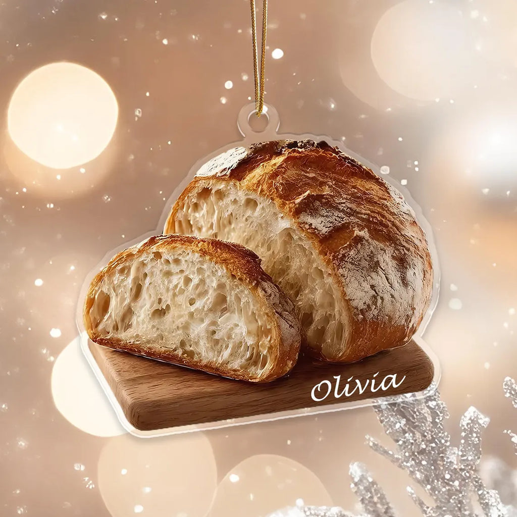2D Flat Sourdough Bread Christmas Ornament, Custom Name Acrylic Decoration, Festive Food Ornament, Ideal For Baker’s Birthday, Bread Lover Decor