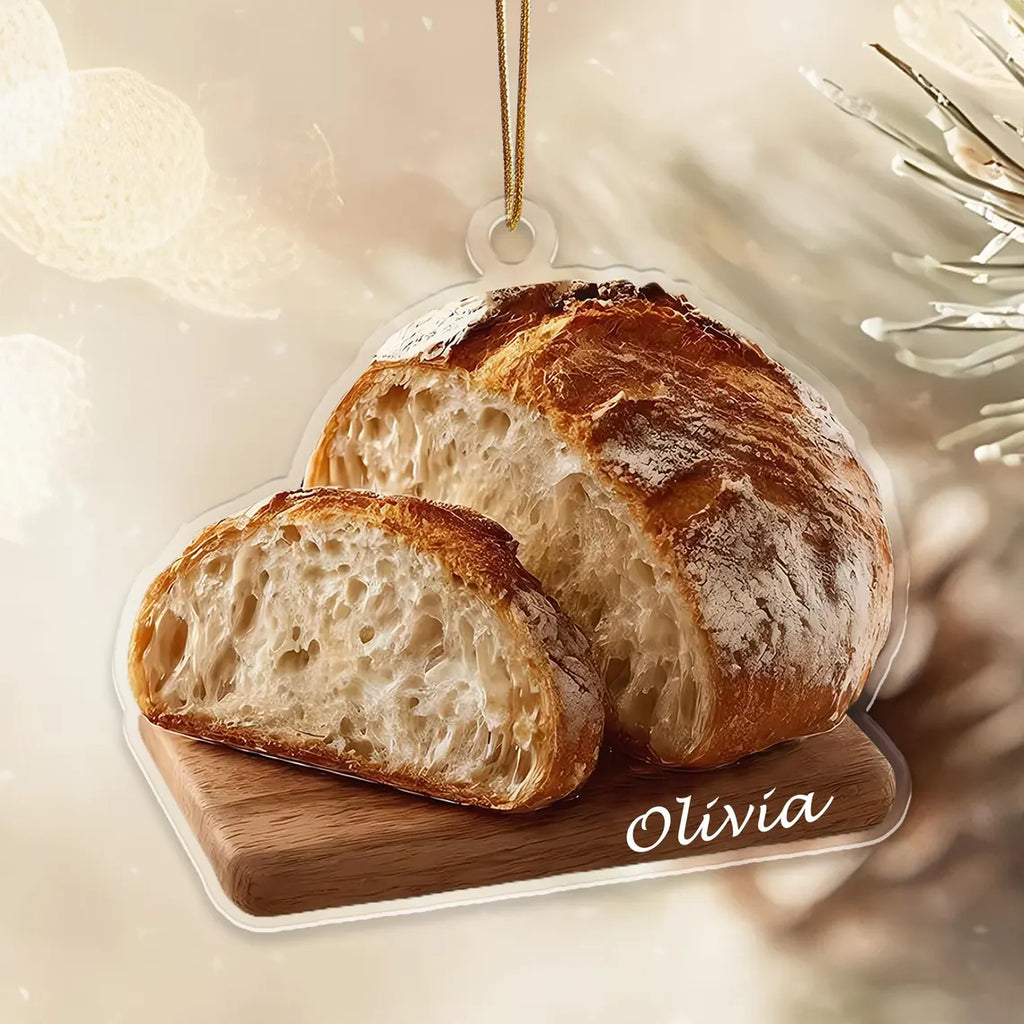2D Flat Sourdough Bread Christmas Ornament, Custom Name Acrylic Decoration, Festive Food Ornament, Ideal For Baker’s Birthday, Bread Lover Decor