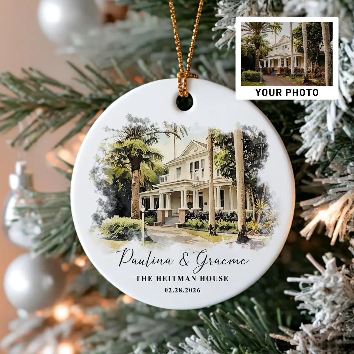 Personalized Wedding Venue Watercolor Ornament, Wedding Location Ornament, Newly Wed Keepsake, Just Married Gift