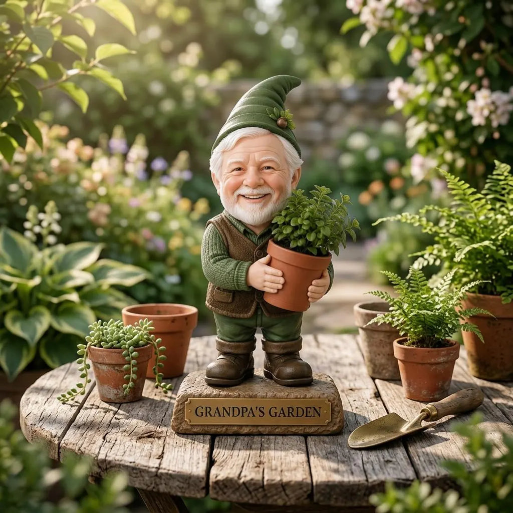 Personalized Grandpa Gnome Wooden Block – Custom Decor, Grandpa’s Garden Figurine