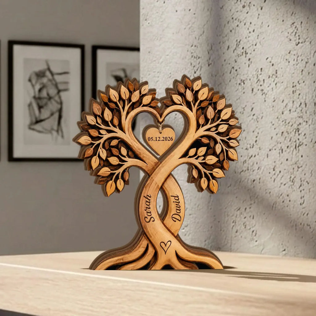Personalized Couple Heart Tree Wooden Block, Custom Couple Name Sign, Wedding Anniversary Gifts, Rustic Wedding Gifts, Engaged Wooden Plaque