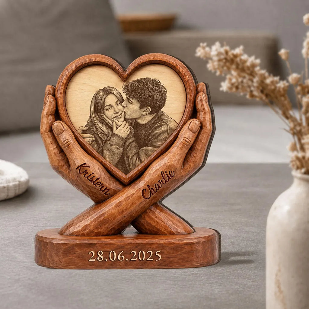 Personalized Photo Couple Wooden Plaque, Custom Image & Couple Name Sign, Wedding Anniversary Gift Block, Engagement Gift, Gift For Husband