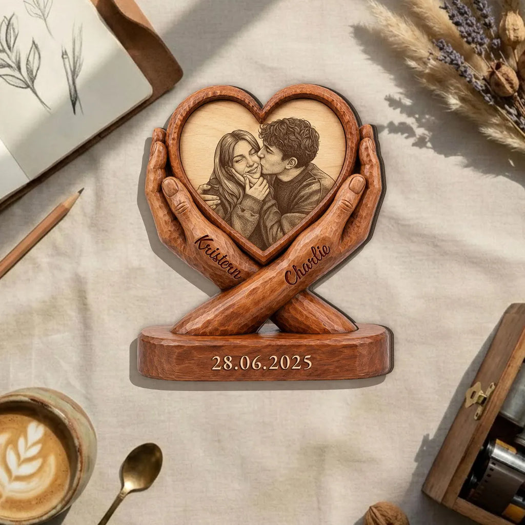 Personalized Photo Couple Wooden Plaque, Custom Image & Couple Name Sign, Wedding Anniversary Gift Block, Engagement Gift, Gift For Husband