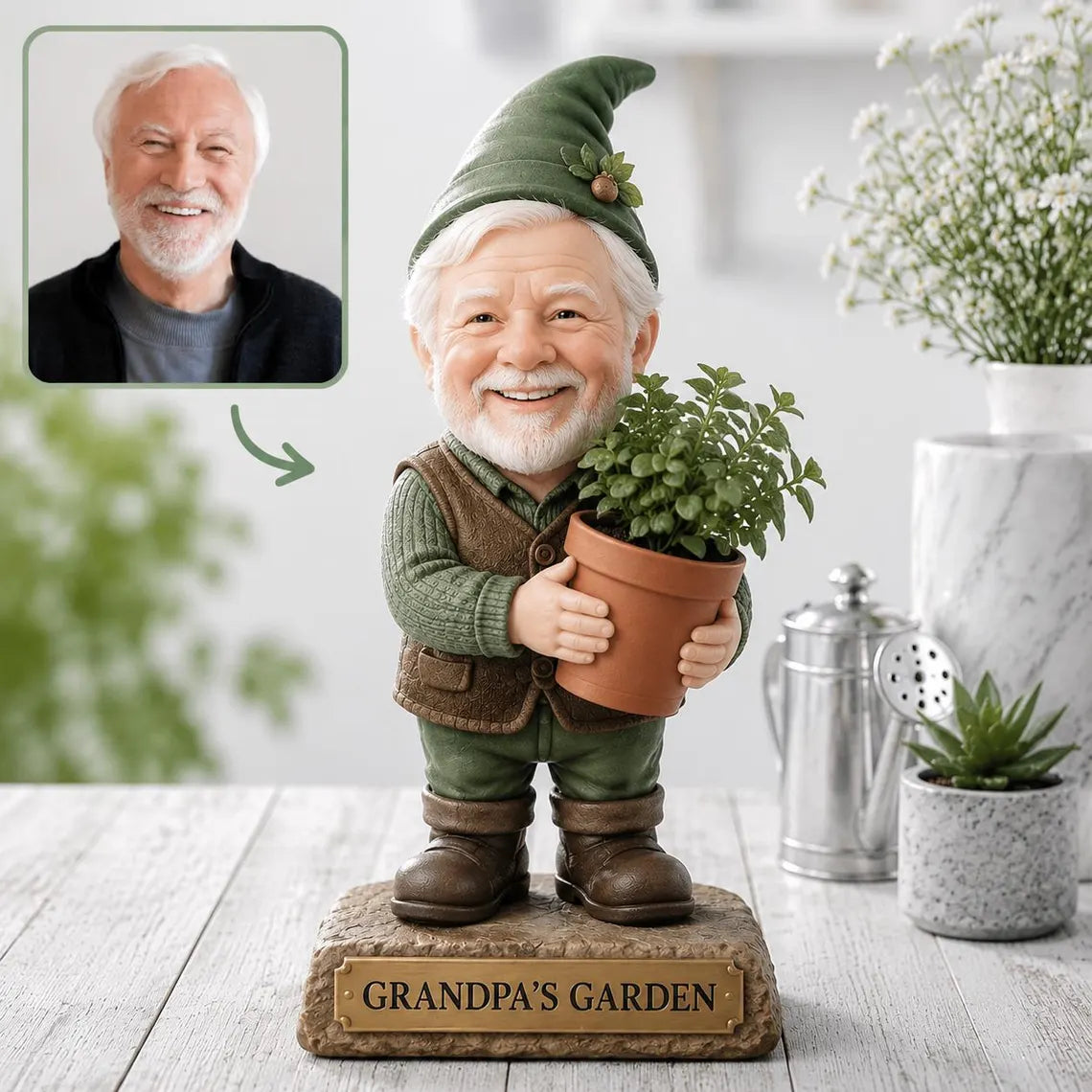 Personalized Grandpa Gnome Wooden Block – Custom Decor, Grandpa’s Garden Figurine