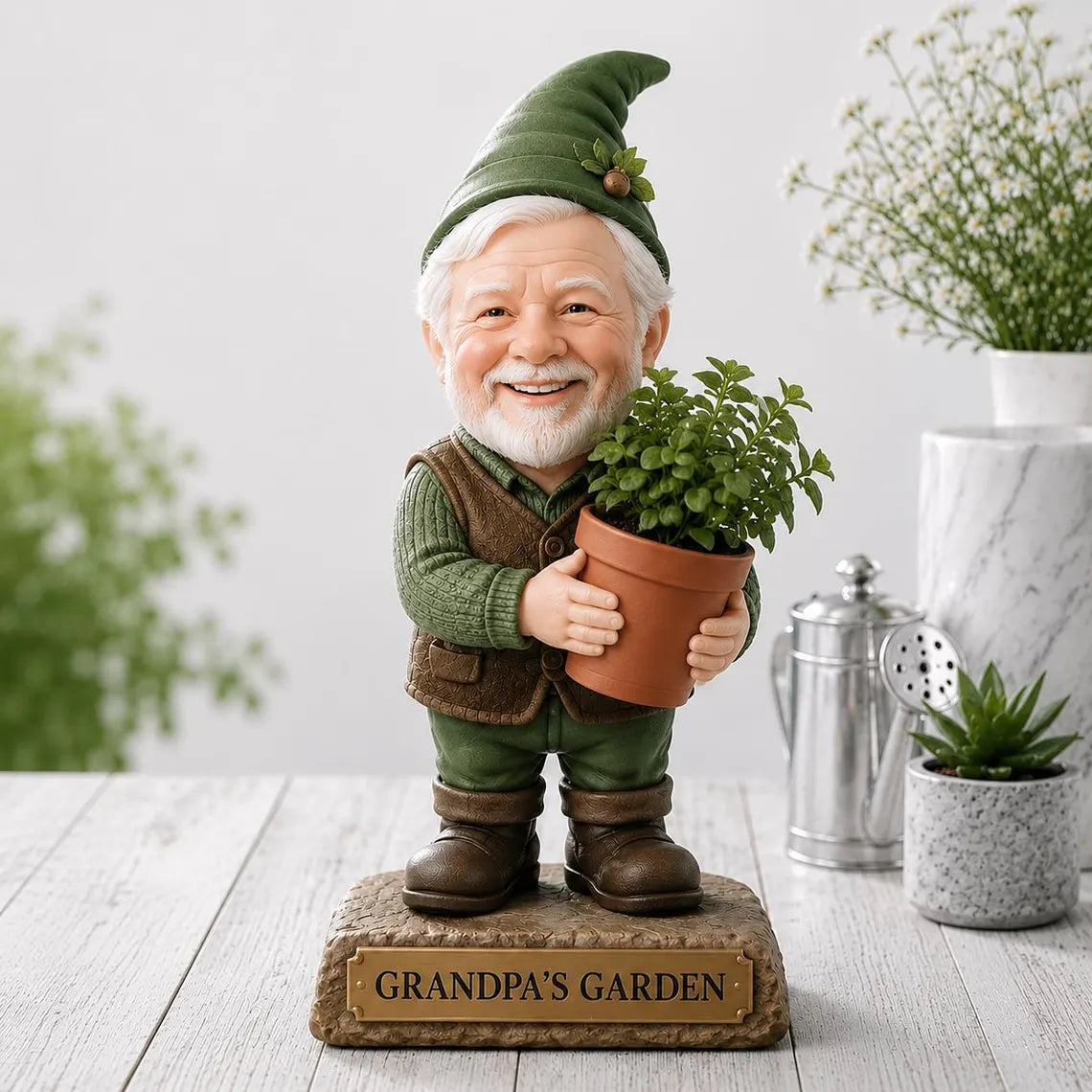 Personalized Grandpa Gnome Wooden Block – Custom Decor, Grandpa’s Garden Figurine