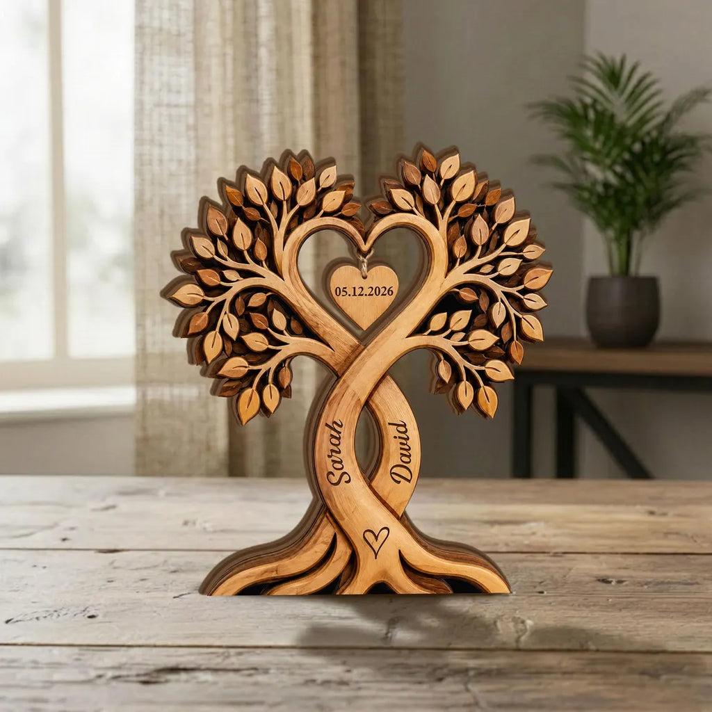 Personalized Couple Heart Tree Wooden Block, Custom Couple Name Sign, Wedding Anniversary Gifts, Rustic Wedding Gifts, Engaged Wooden Plaque
