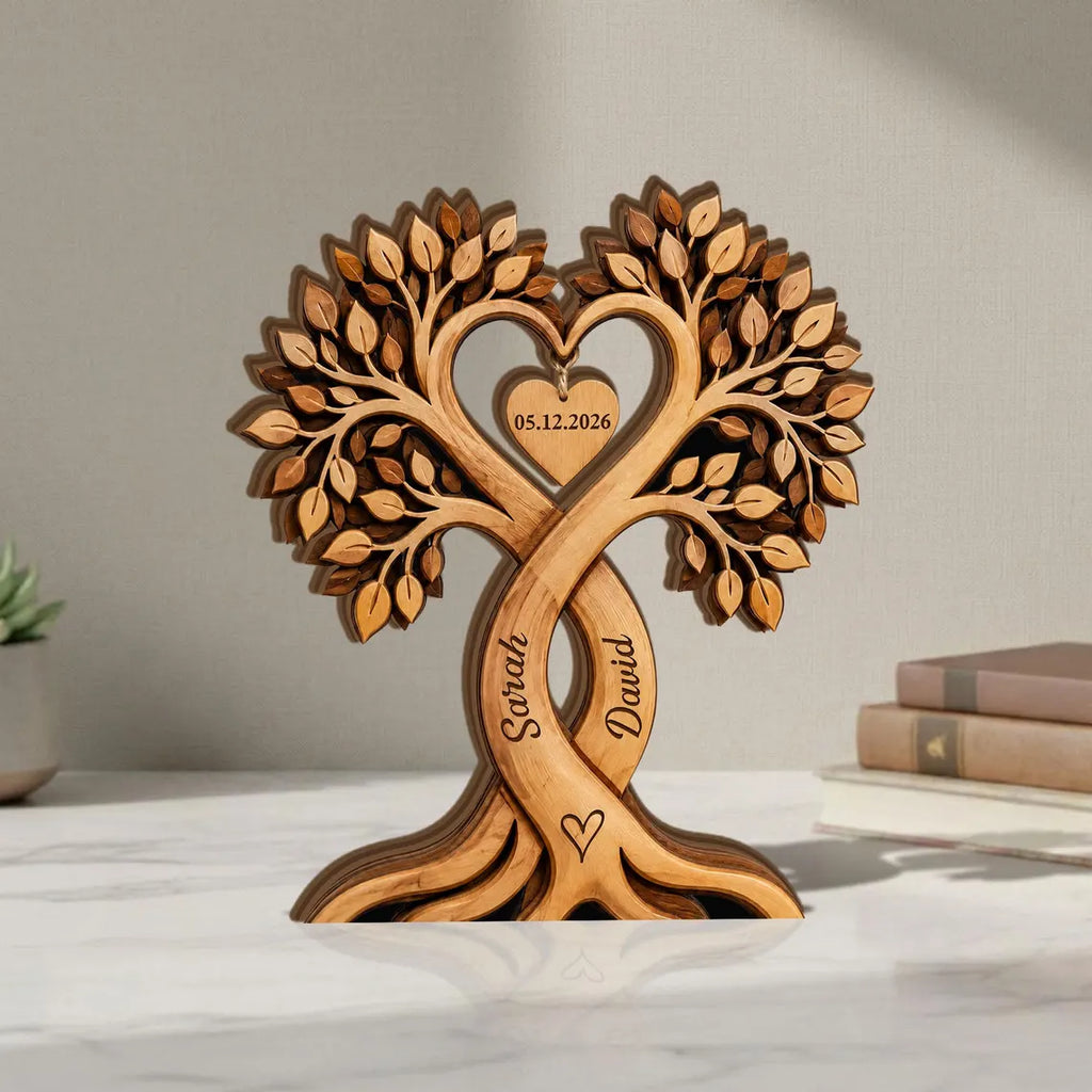 Personalized Couple Heart Tree Wooden Block, Custom Couple Name Sign, Wedding Anniversary Gifts, Rustic Wedding Gifts, Engaged Wooden Plaque