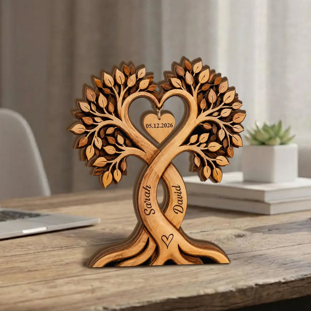 Personalized Couple Heart Tree Wooden Block, Custom Couple Name Sign, Wedding Anniversary Gifts, Rustic Wedding Gifts, Engaged Wooden Plaque