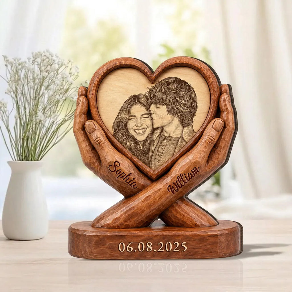 Personalized Photo Couple Wooden Plaque, Custom Image & Couple Name Sign, Wedding Anniversary Gift Block, Engagement Gift, Gift For Husband
