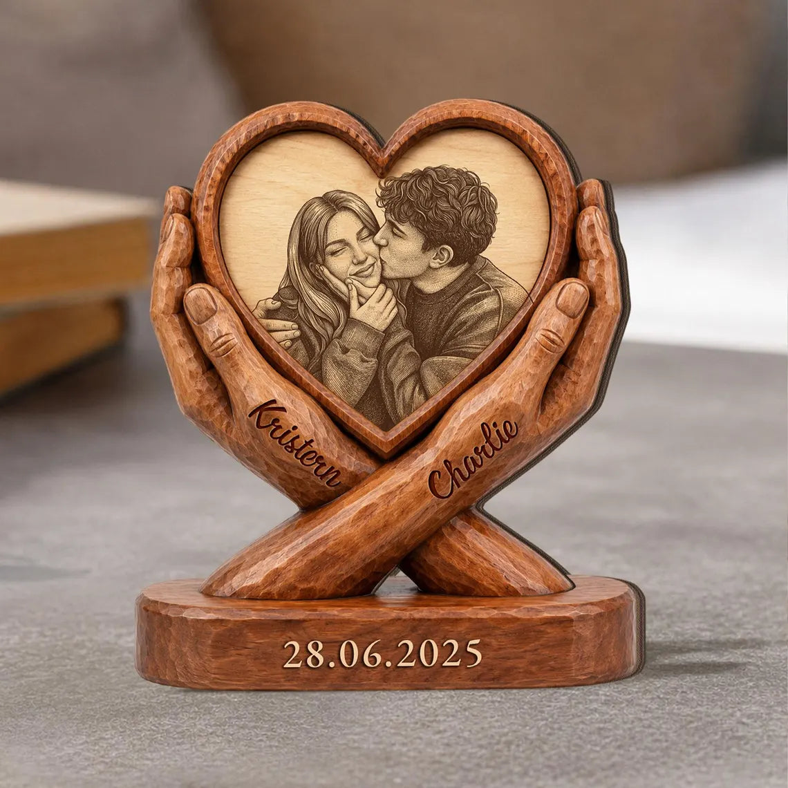 Personalized Photo Couple Wooden Plaque, Custom Image & Couple Name Sign, Wedding Anniversary Gift Block, Engagement Gift, Gift For Husband