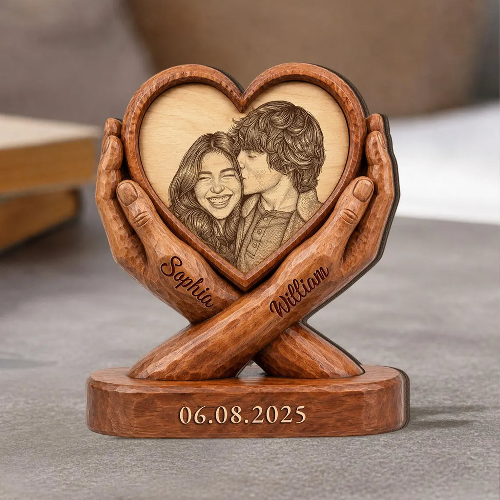 Personalized Photo Couple Wooden Plaque, Custom Image & Couple Name Sign, Wedding Anniversary Gift Block, Engagement Gift, Gift For Husband