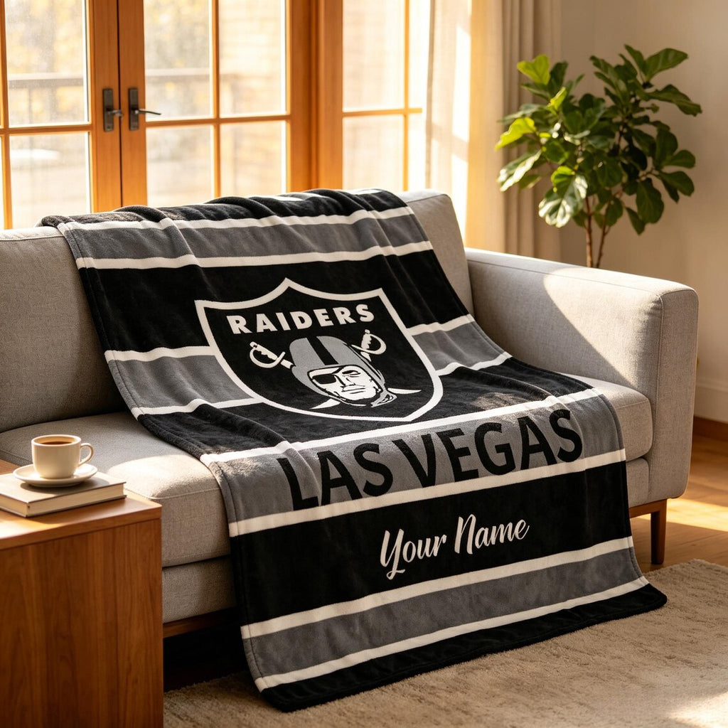 Personalized Las Vegas Rai.ders Blanket Soft Throw, Custom Name N.F.L Football Fan Gift