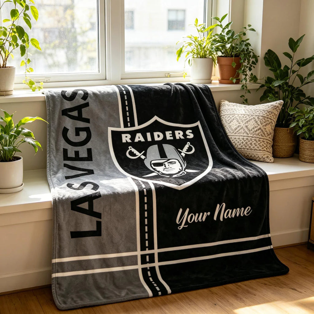 Personalized Las Vegas Rai.ders Blanket Soft Throw, Custom Name N.F.L Football Fan Gift