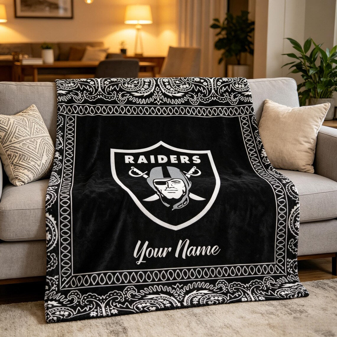 Personalized Las Vegas Rai.ders Blanket Soft Throw, Custom Name N.F.L Football Fan Gift
