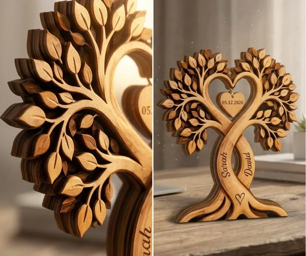 Personalized Couple Heart Tree Wooden Block, Custom Couple Name Sign, Wedding Anniversary Gifts, Rustic Wedding Gifts, Engaged Wooden Plaque