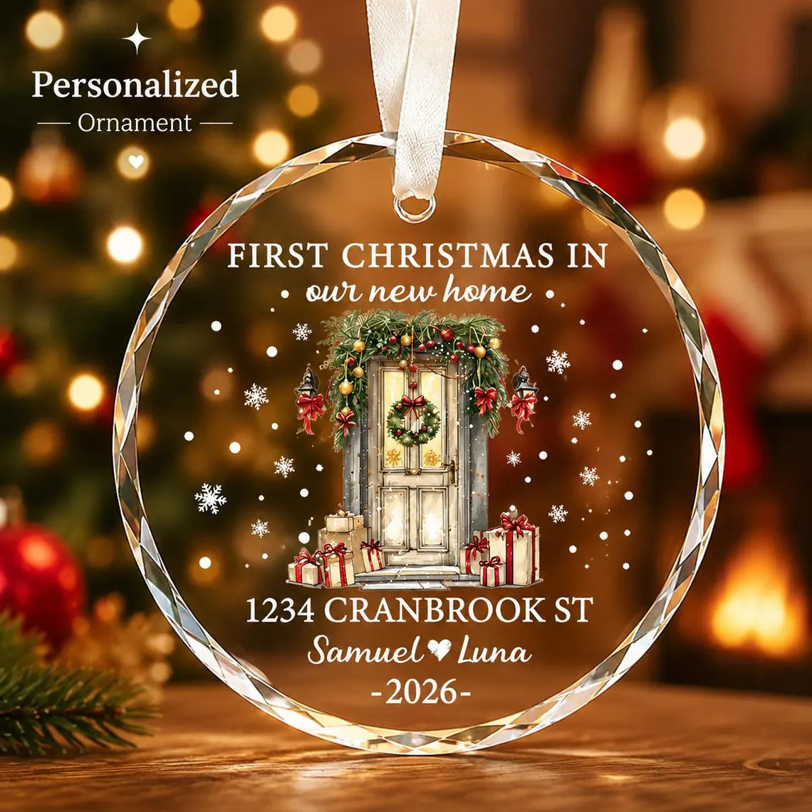 Personalized First Christmas in New Home Ornament 2026 | Custom Address & Names Clear Crystal Ornament | Housewarming Gift for New Couple