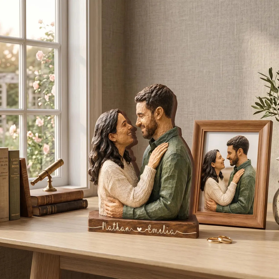 Personalized Couple Wooden Sculpture, Custom Hugging Couple Figurine, Romantic Anniversary Gift for Wife Husband, Personalized Wooden Block